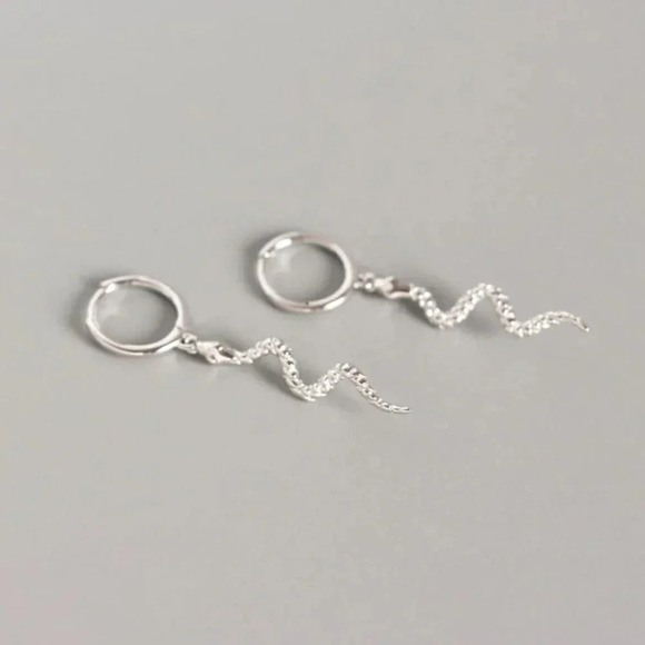 Sterling Silver Minimalist Snake Hoop Earrings - Picture 3 of 9